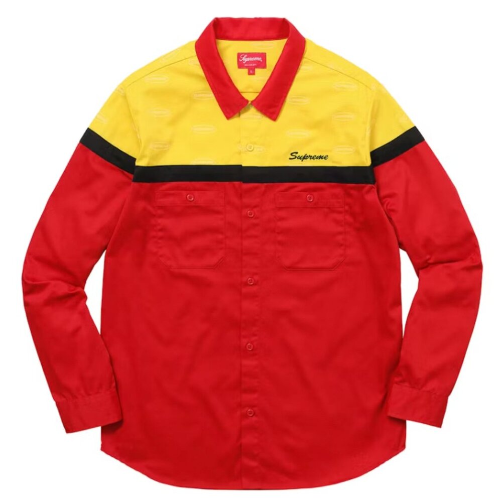 NWT SUPREME COLOR BLOCKED WORK SHIRT RED L